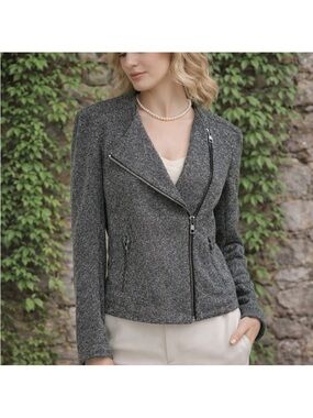 NWT Catherine Malandrino Asymmetrical Zip Moto Jacket in Gray Black size Medium